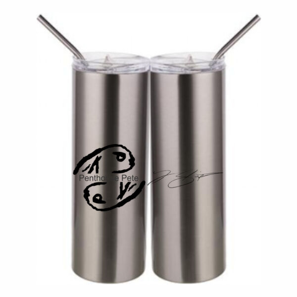 Penthouse Pete  - 20 oz Stainless Silver Skinny Tumbler with Stainless Straw and Lid Thumbnail