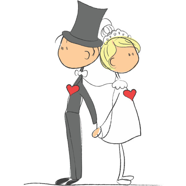 Cartoon Wedding Groom Bride Holding Hands 2 Thumbnail