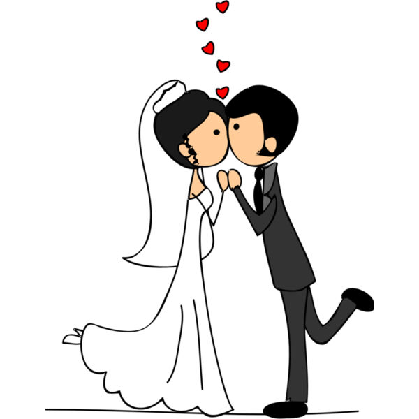 Cartoon Wedding Groom Bride Kiss 3 Thumbnail
